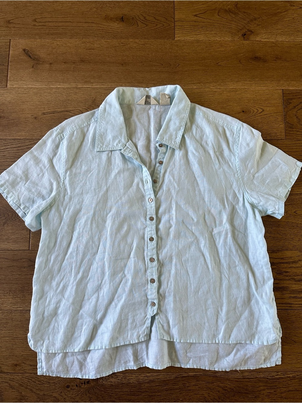 Vintage J. Jill 100% Linen Short Sleeve Shirt Top Light Blue